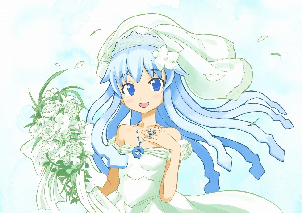 anime bride with bouquet