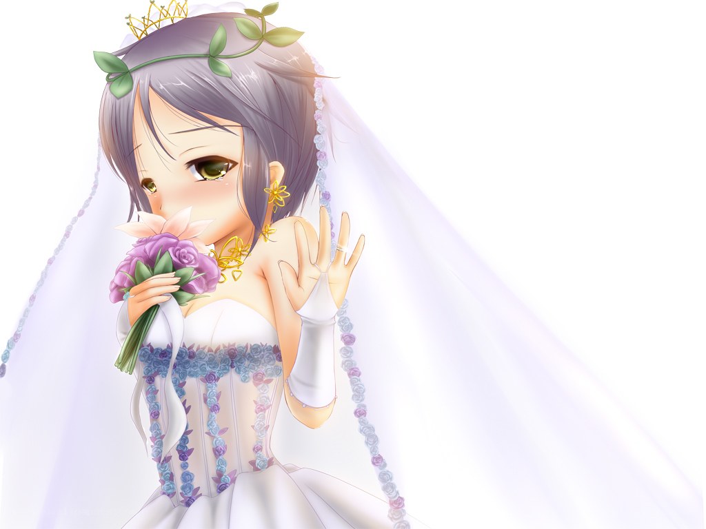 anime bride with bouquet