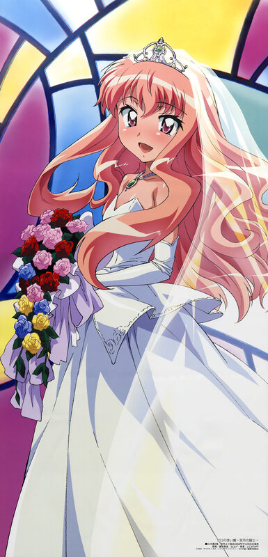 anime bride with bouquet