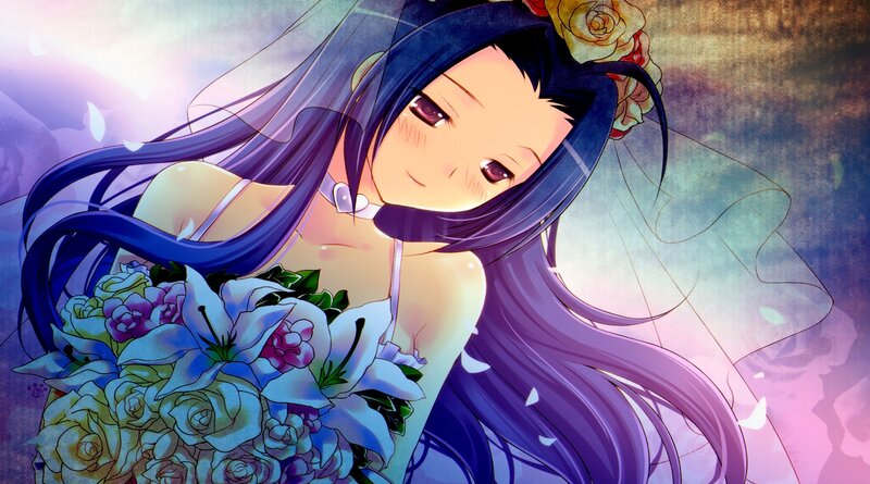 Anime Bride with Bouquet — Blue