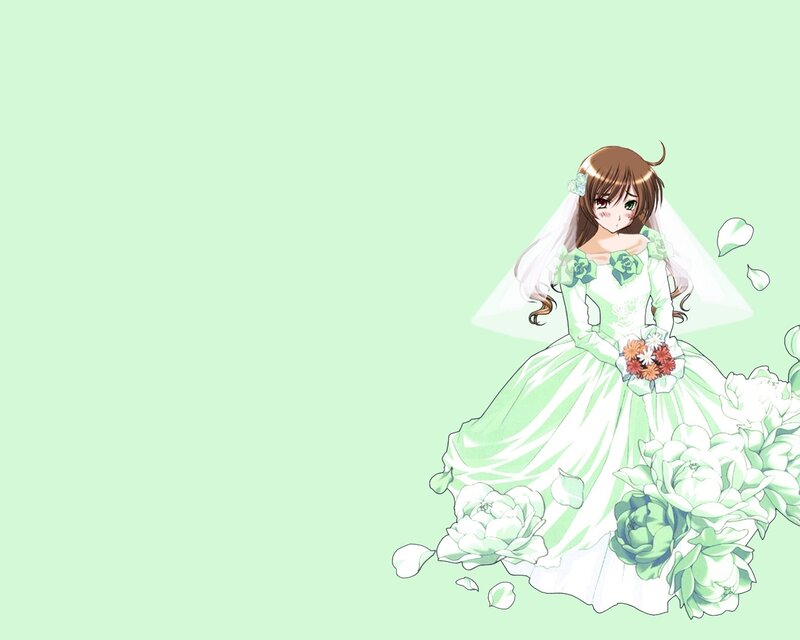Anime Bride with Bouquet — Light Green, Serene