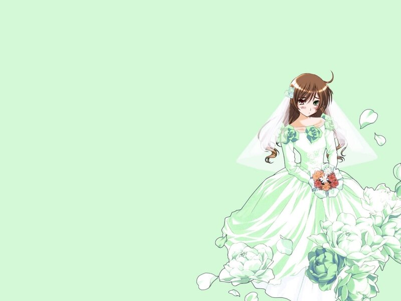 Anime Bride with Bouquet — Light Green