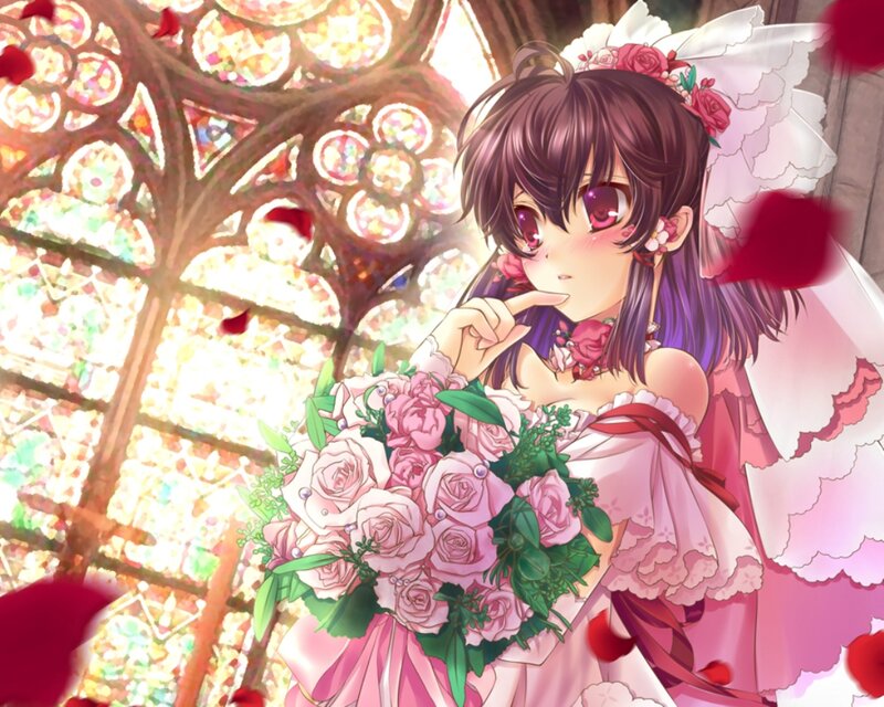 Anime Bride with Bouquet — Pink, Romantic