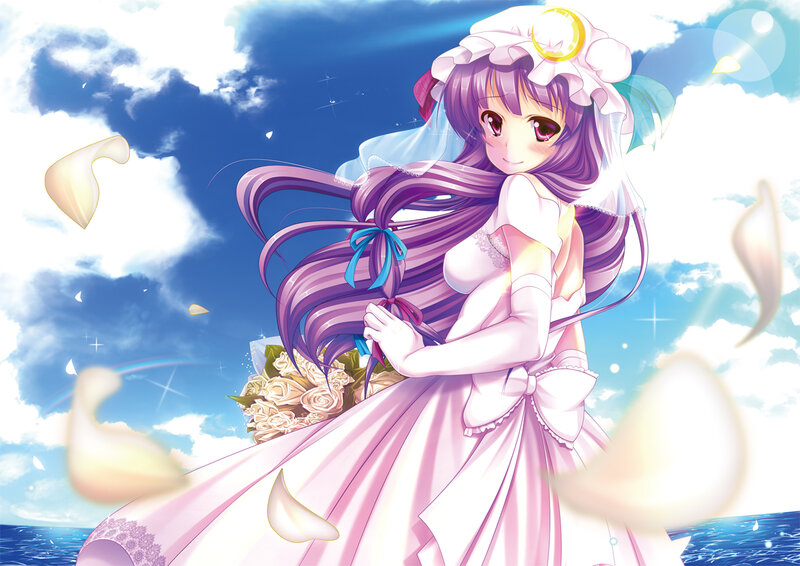 Anime Bride with Bouquet — Purple