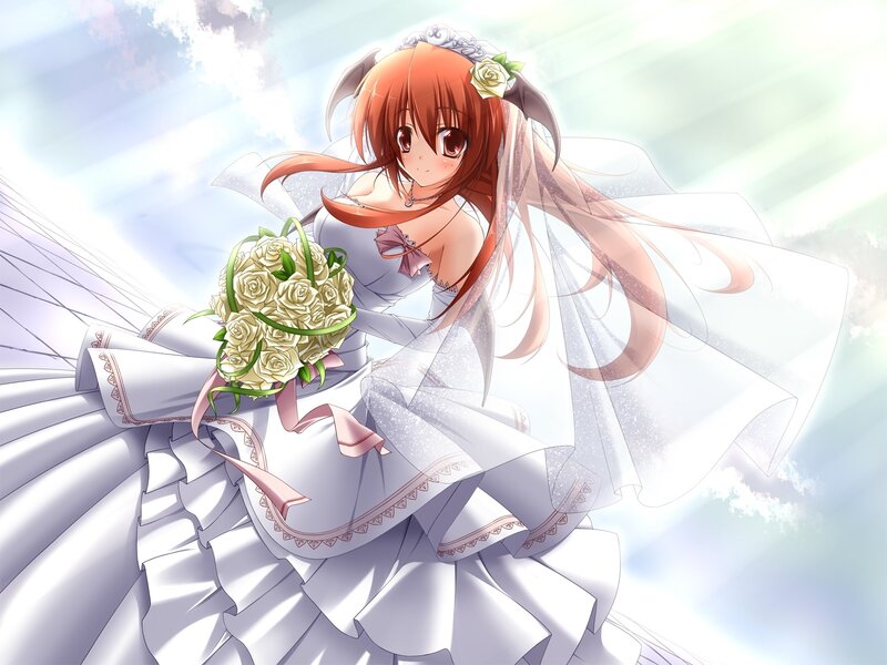 anime bride with bouquet