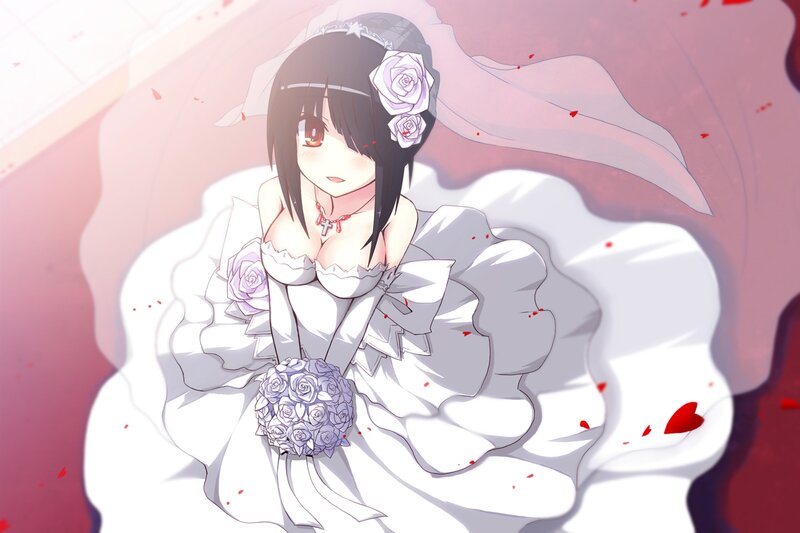 Anime Bride with Bouquet — White, Dramatic, Veil