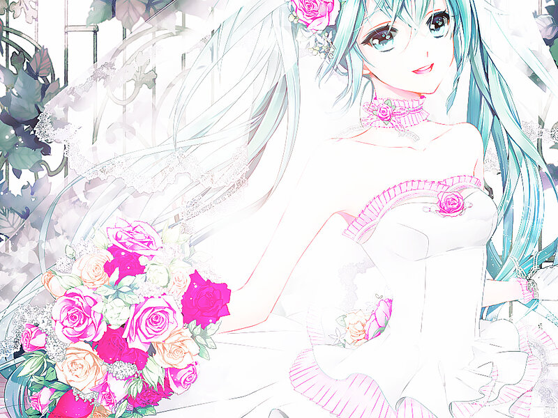 Anime Bride with Bouquet — White, Romantic