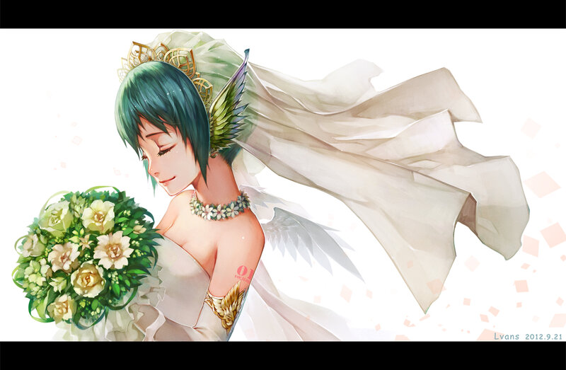 Anime Bride with Bouquet — White, Serene, Digital Art