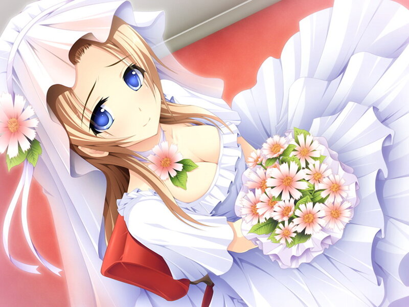 Anime Bride with Bouquet — White, Serene, Veil