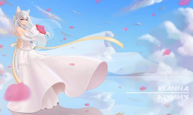 Anime Bride with Cat Ears — Blue