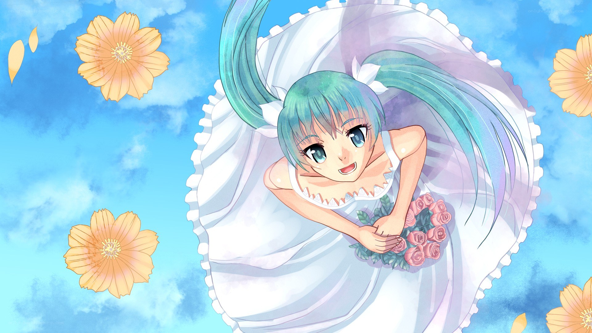 anime bride with flowers