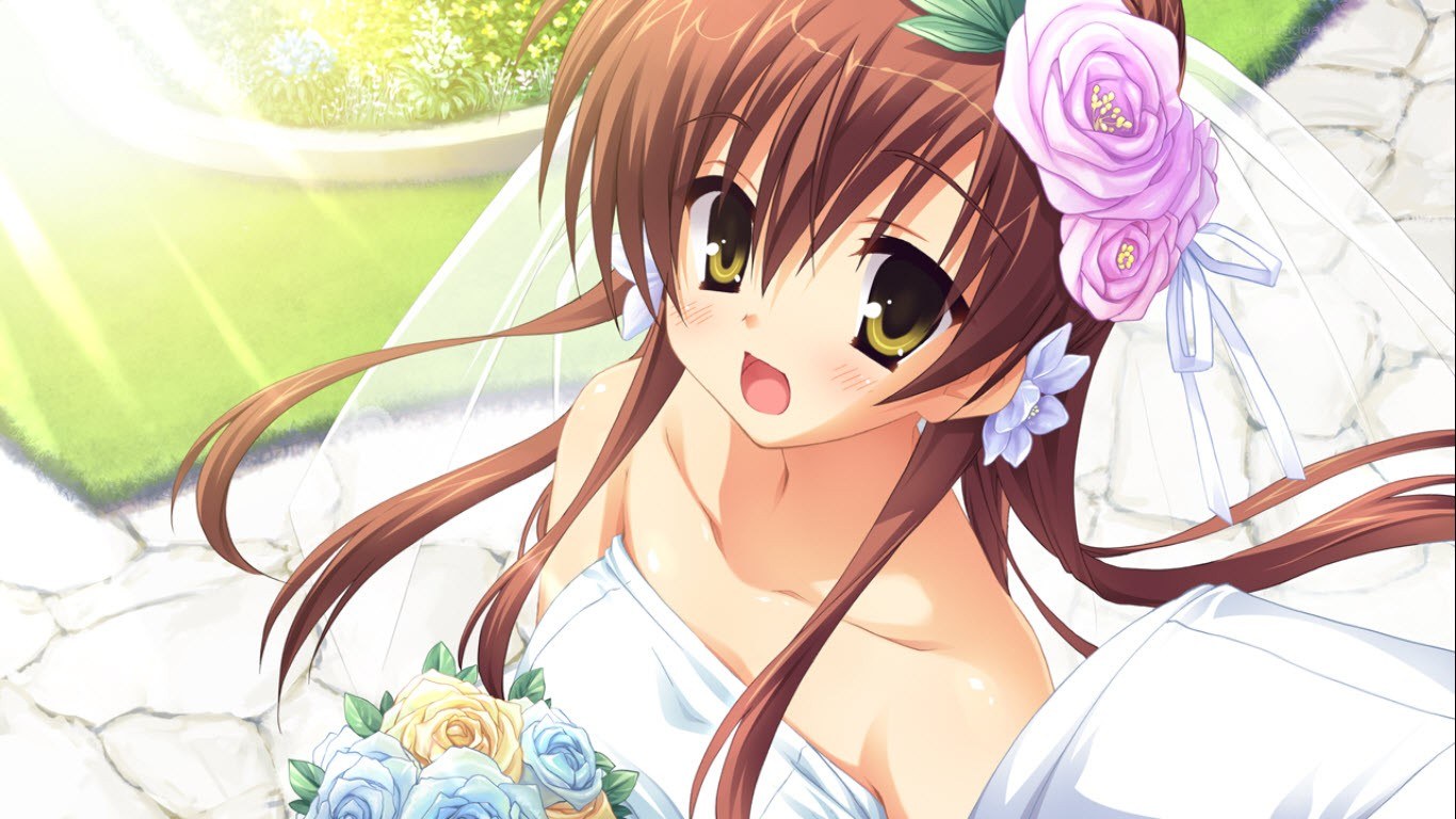 anime bride with flowers