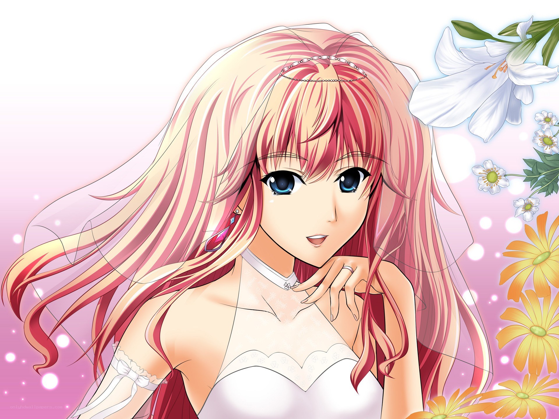 anime bride with flowers