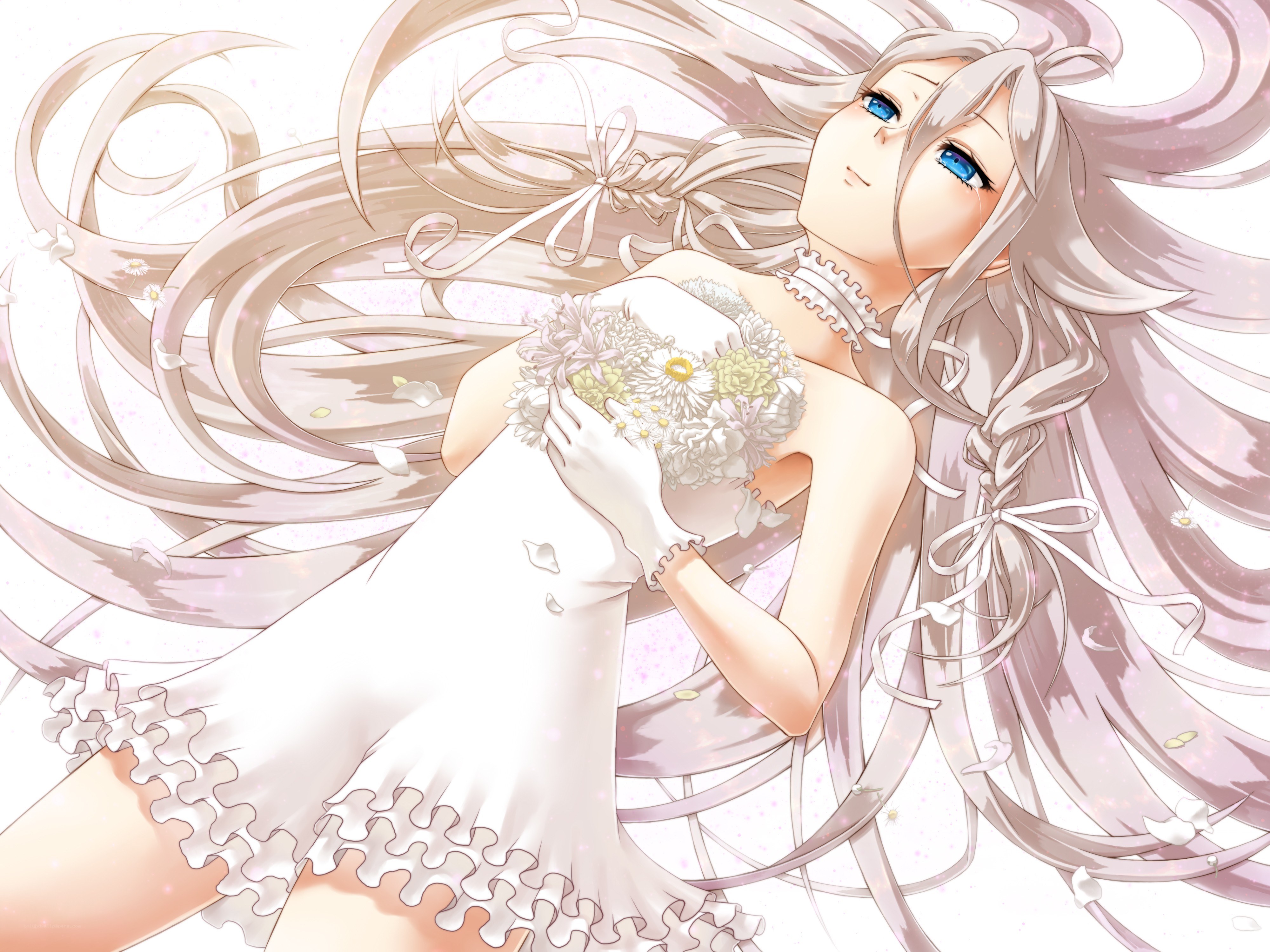 anime bride with flowers