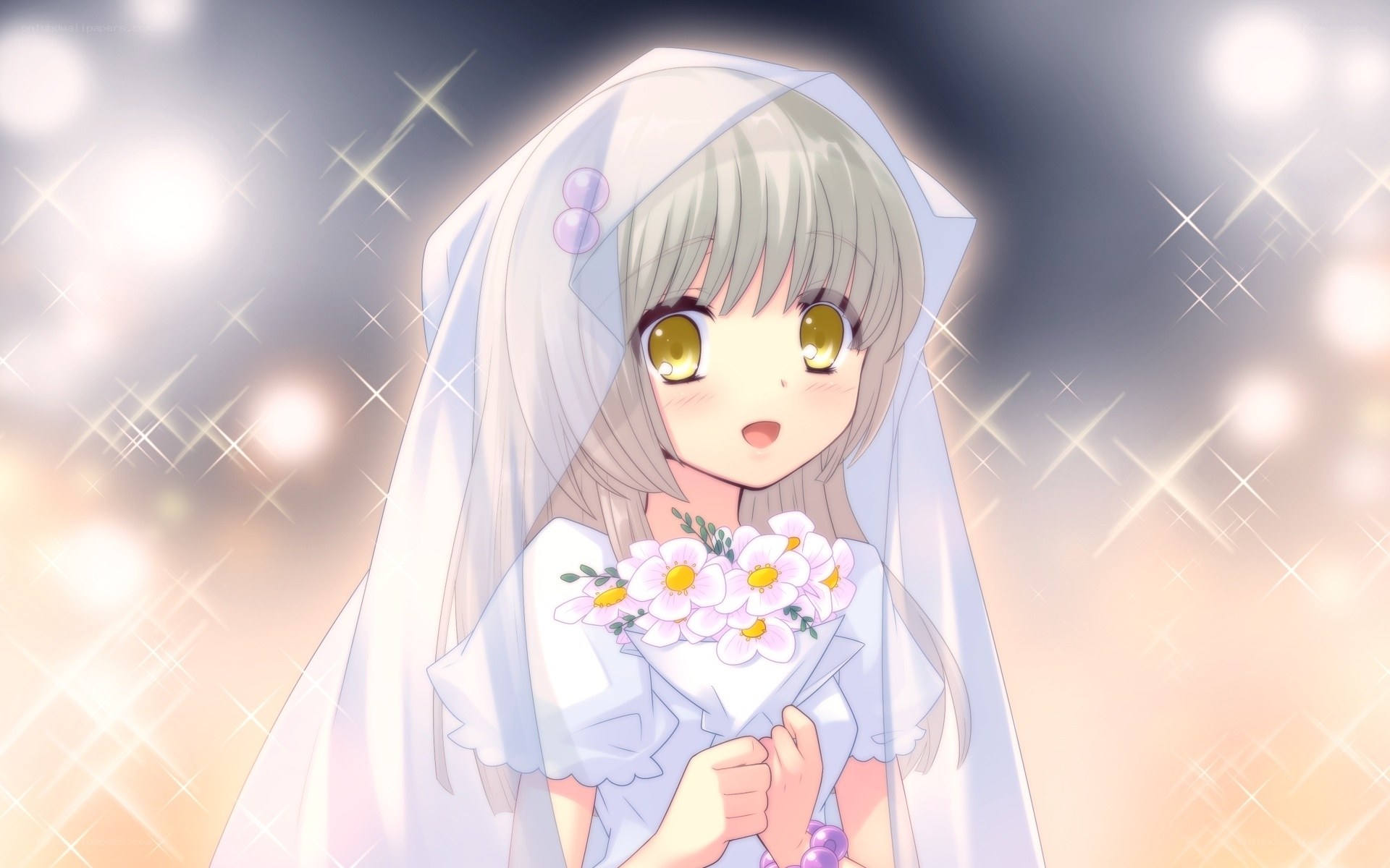 anime bride with flowers