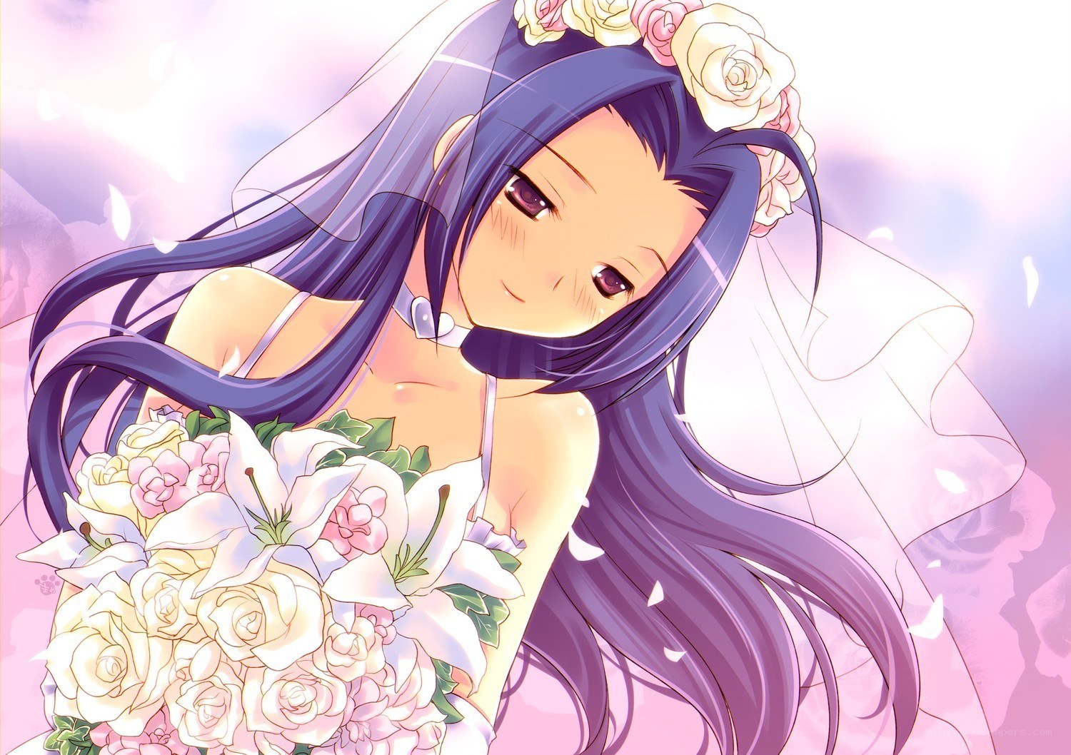 anime bride with flowers