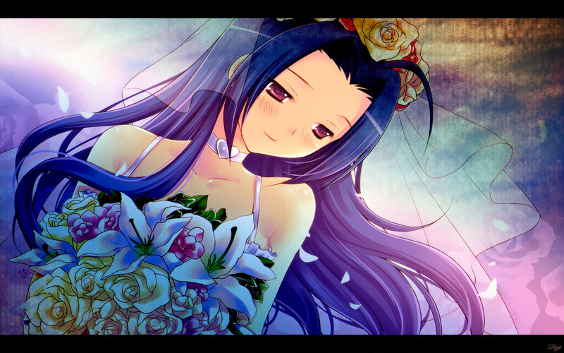 Anime Bride with Flowers — Blue