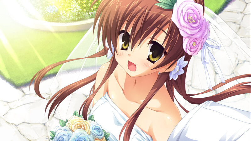 Anime Bride with Flowers — White