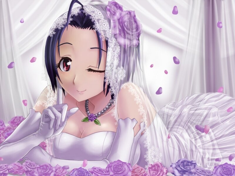 Anime Bride with Purple Flowers