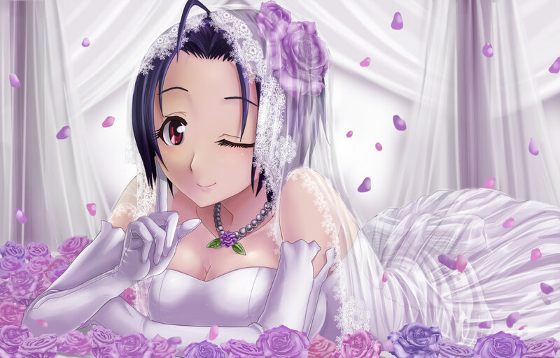 Anime Bride with Purple Roses — Romantic