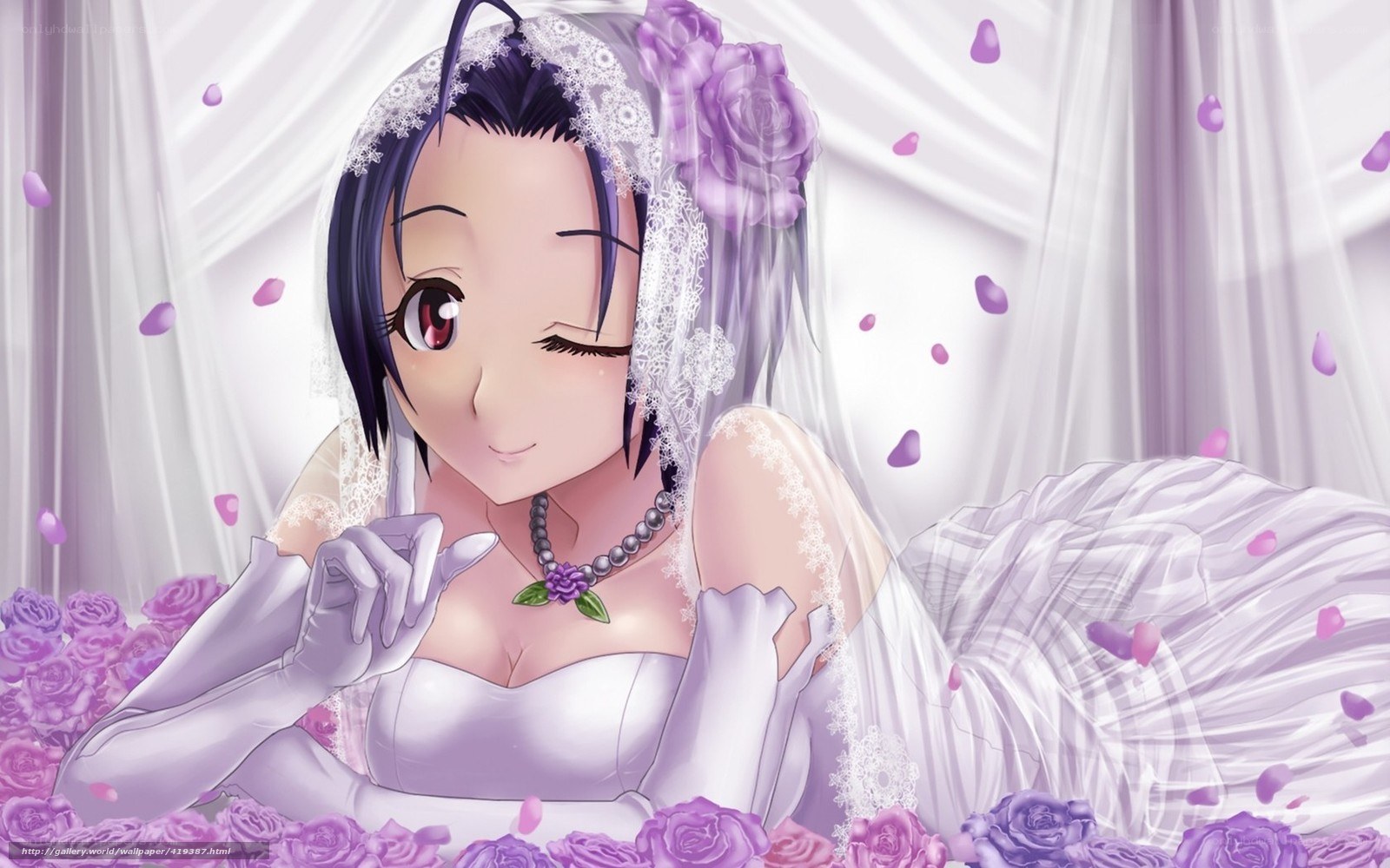 anime bride with purple roses