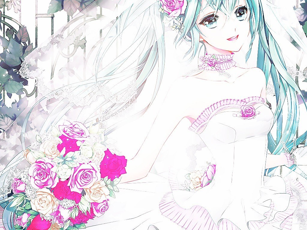 anime bride with roses