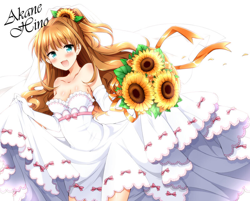 Anime Bride with Sunflowers — White
