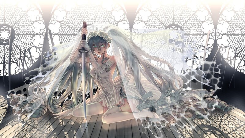 Anime Bride with Sword — White, Dramatic