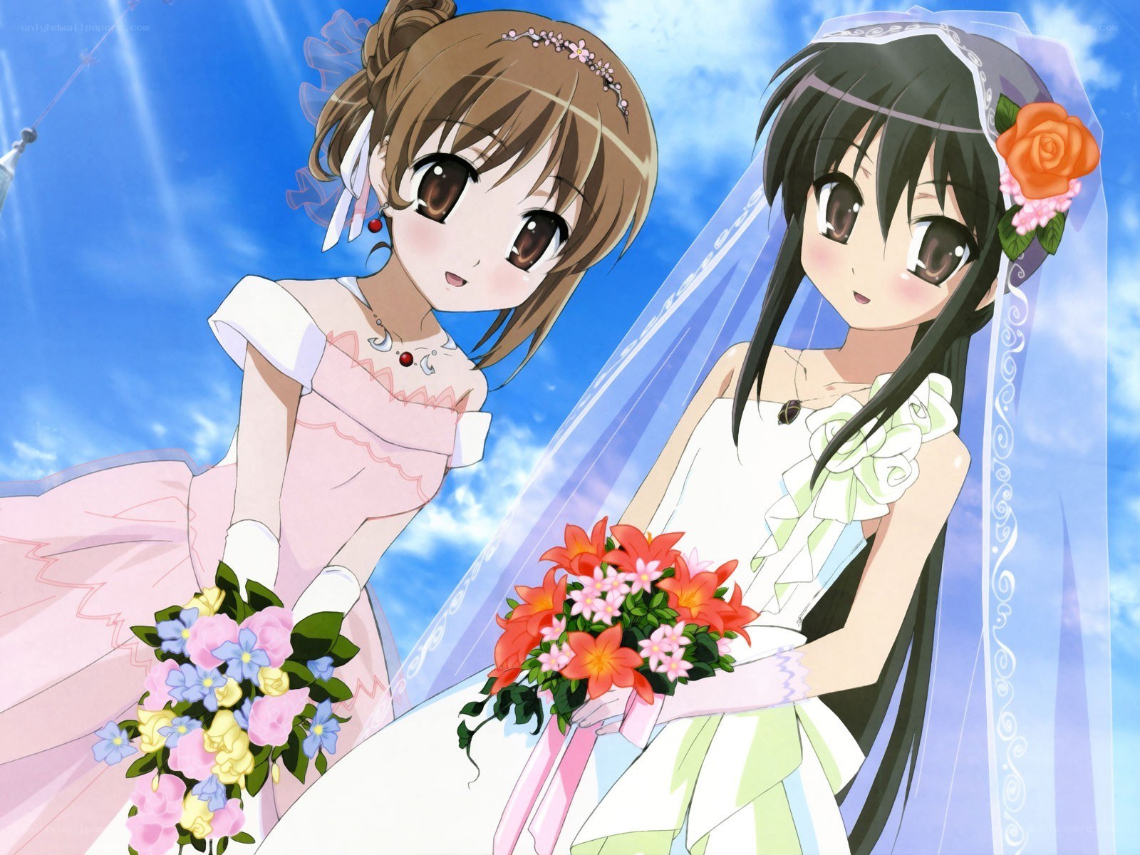 Anime brides in wedding dresses