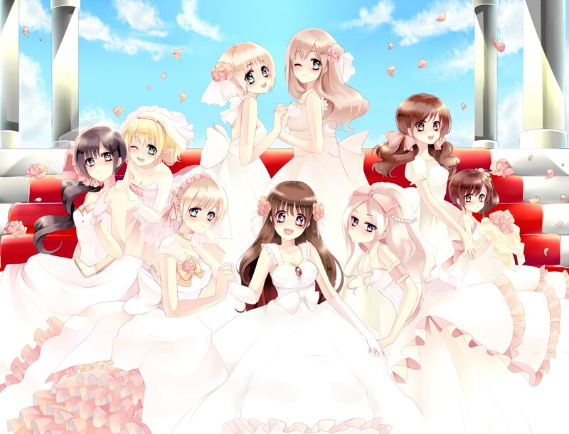 anime brides on red steps