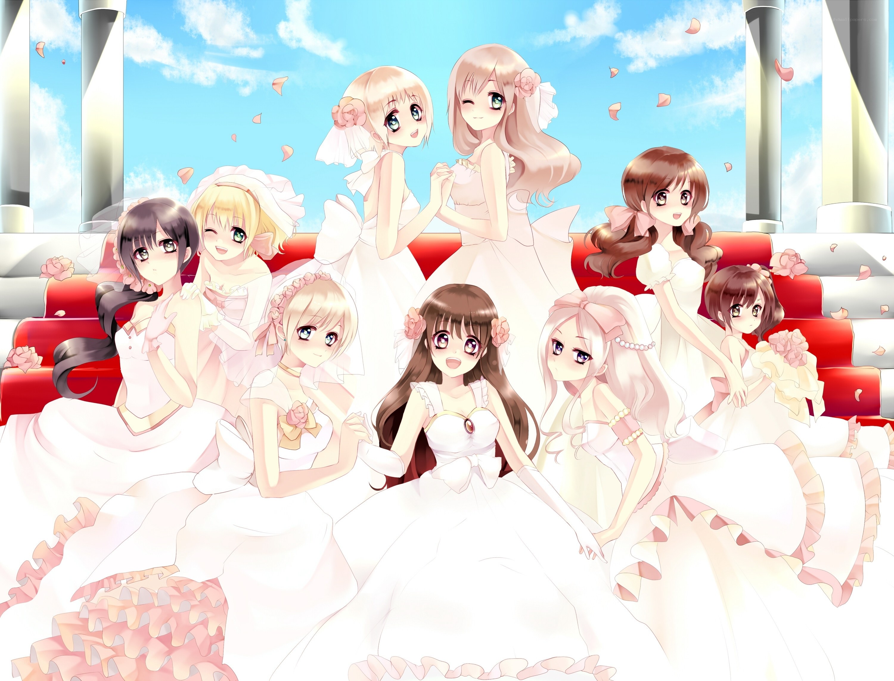 anime brides on red steps