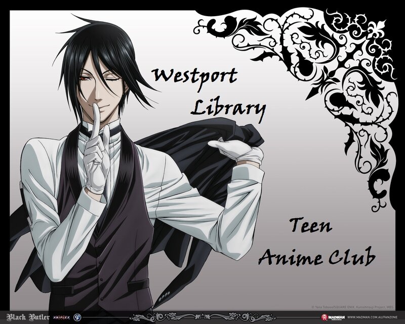 Anime Butler Character — Black, Dramatic, Text