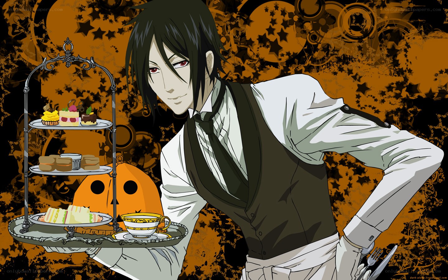 anime butler with tea tray
