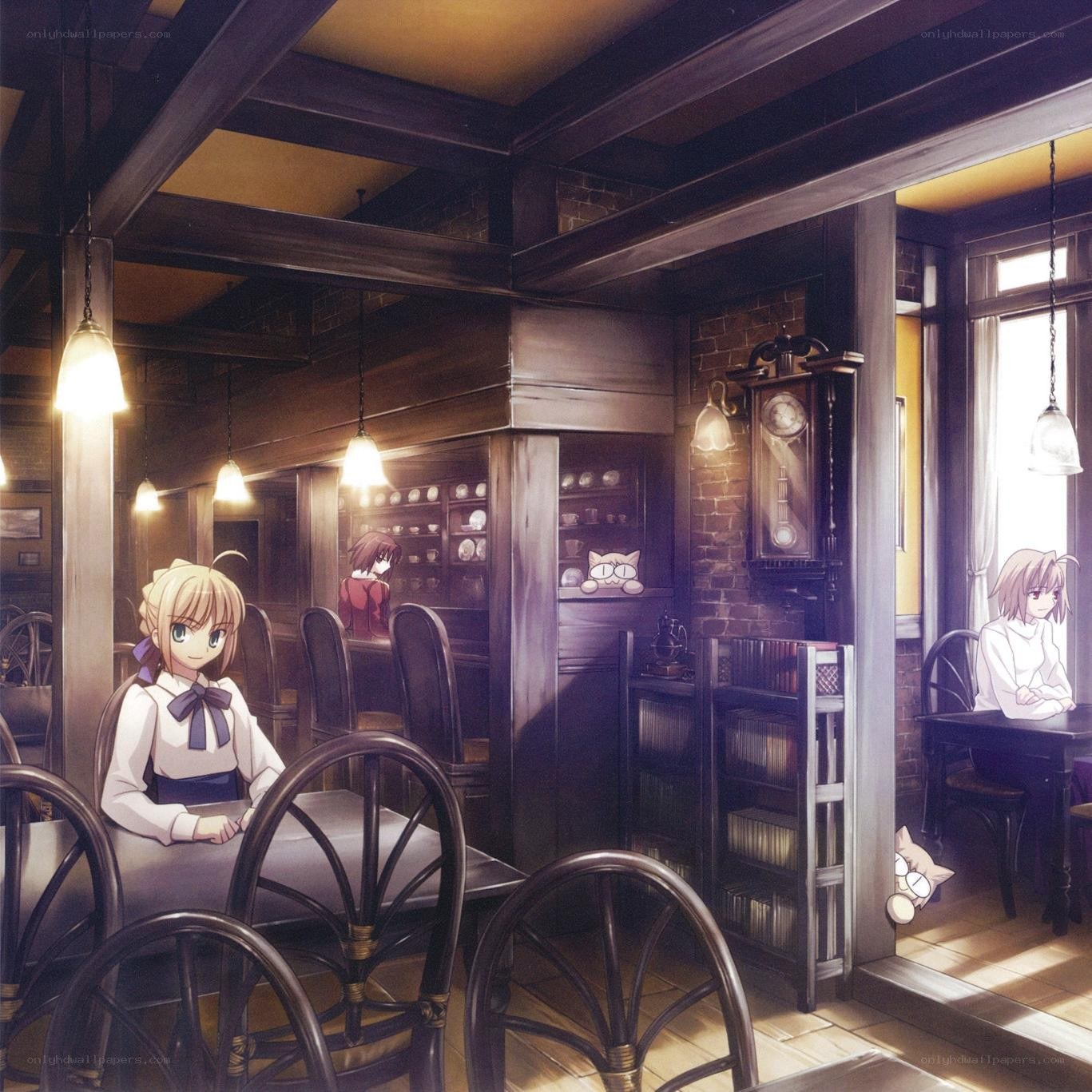 Anime cafe interior scene