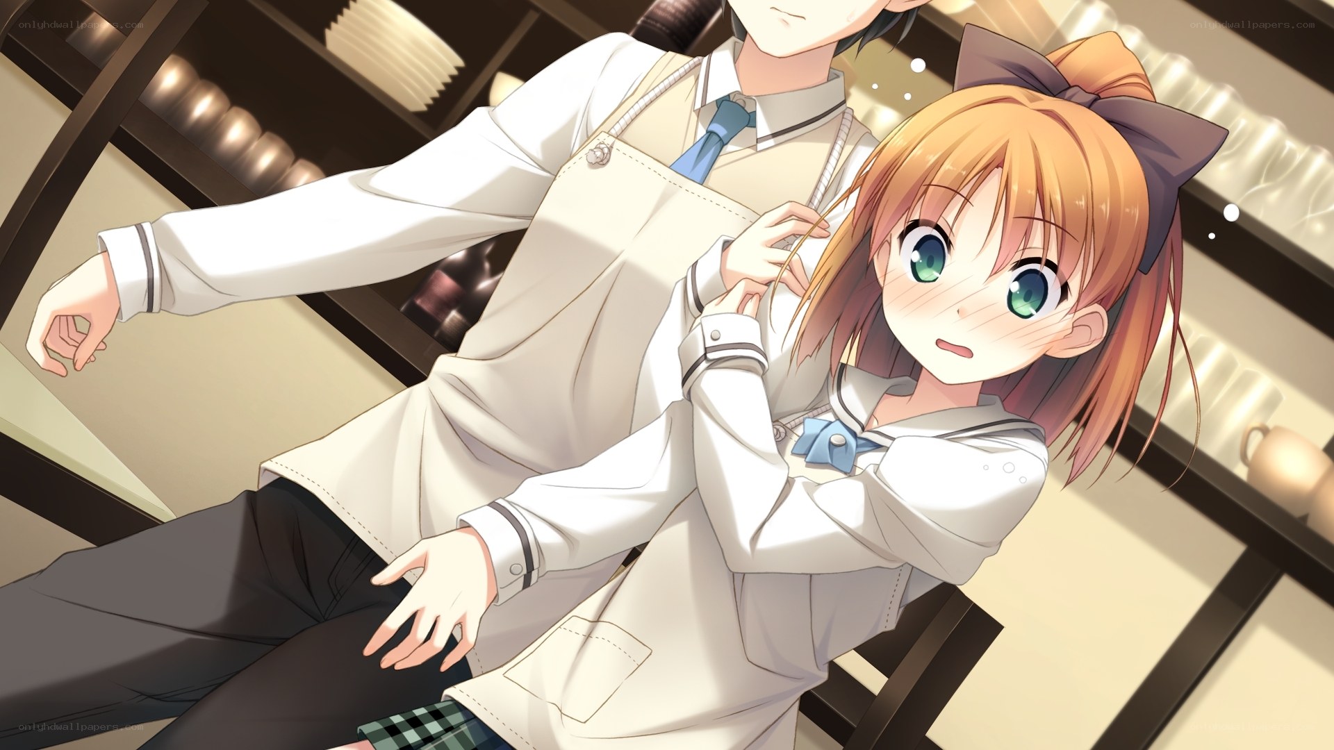 anime cafe staff embrace