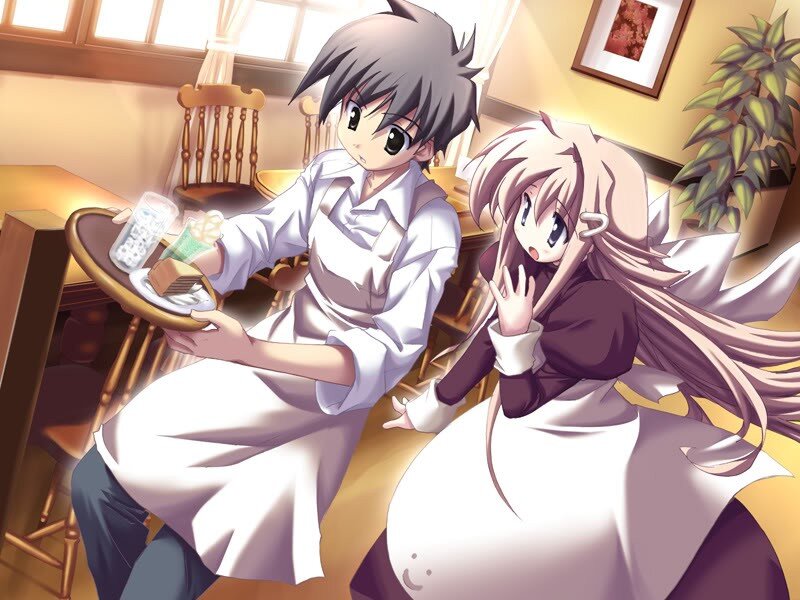 anime cafe staff serving drinks