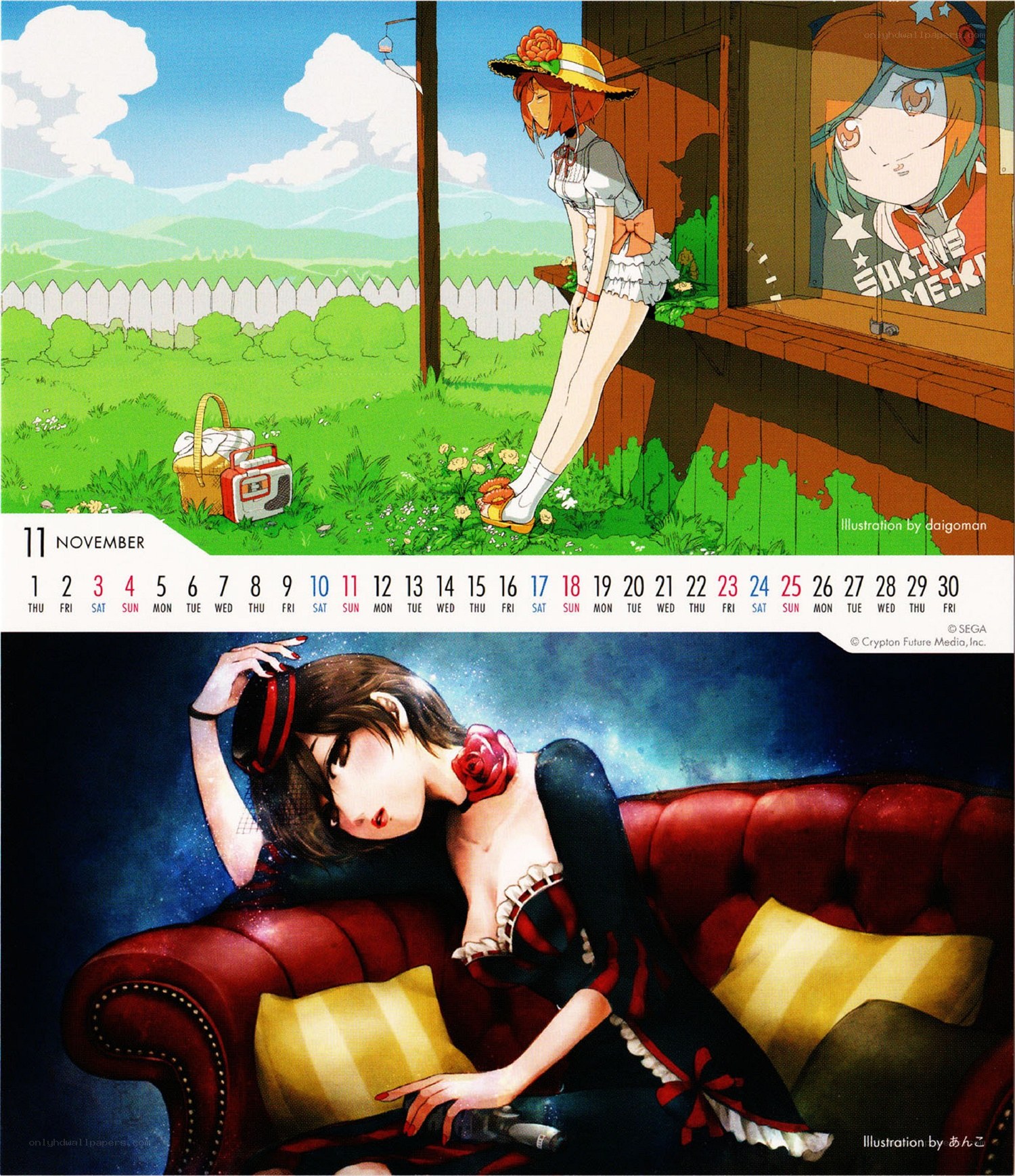 Anime calendar pages
