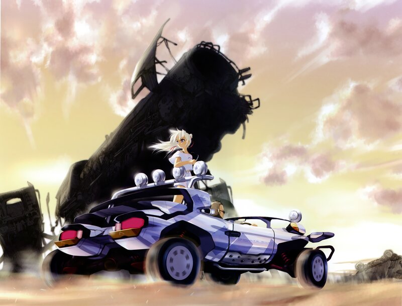 Anime car in desert wasteland