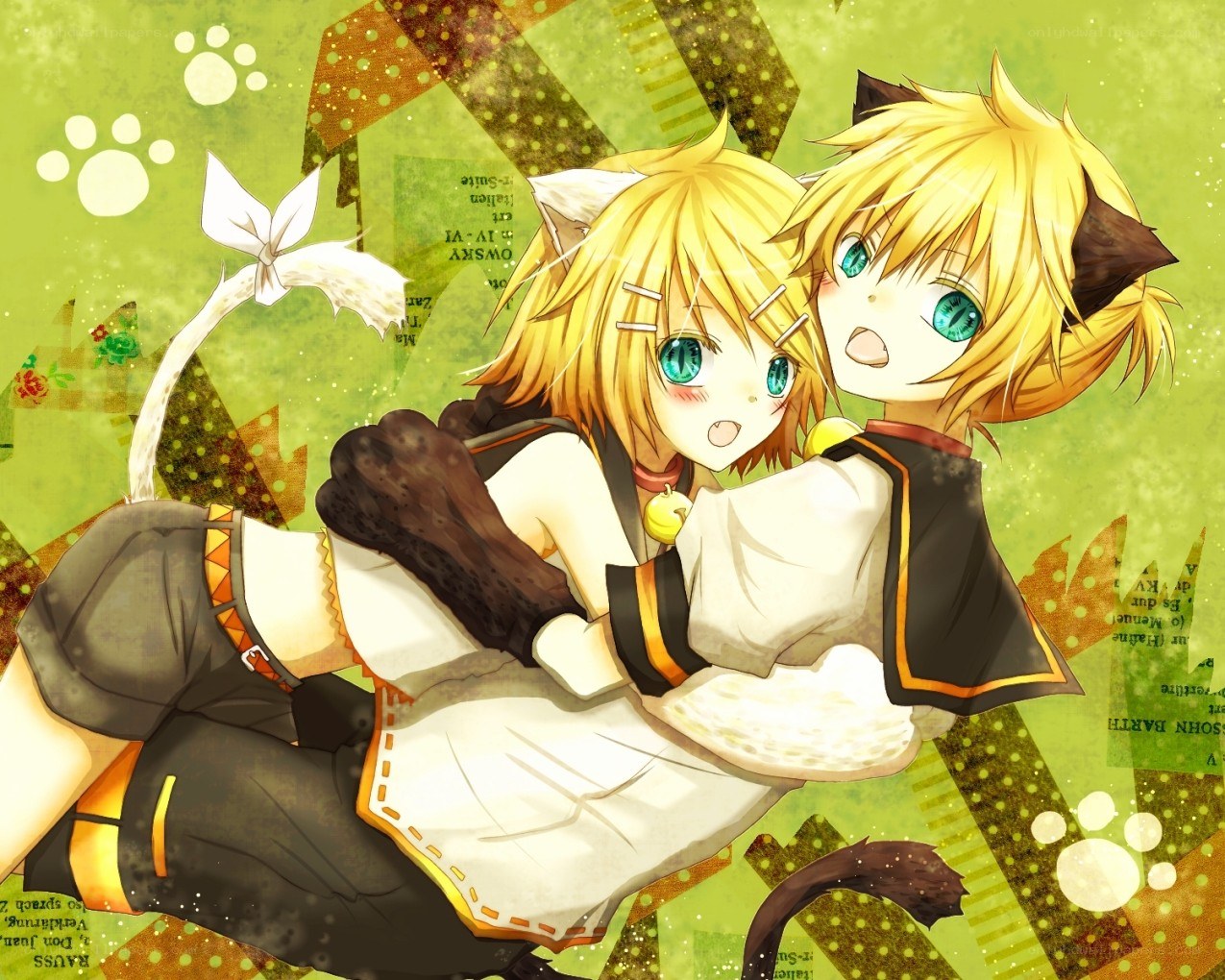 Anime cat-eared characters hugging