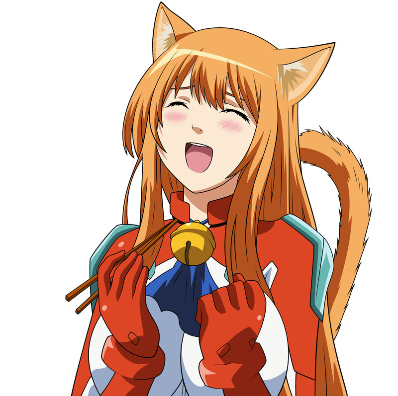 anime cat girl eating with chopsticks