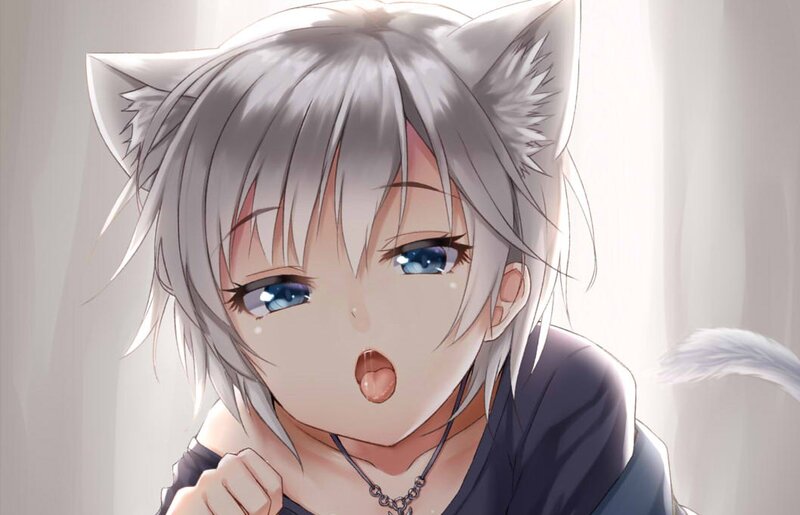 anime cat girl with blue eyes