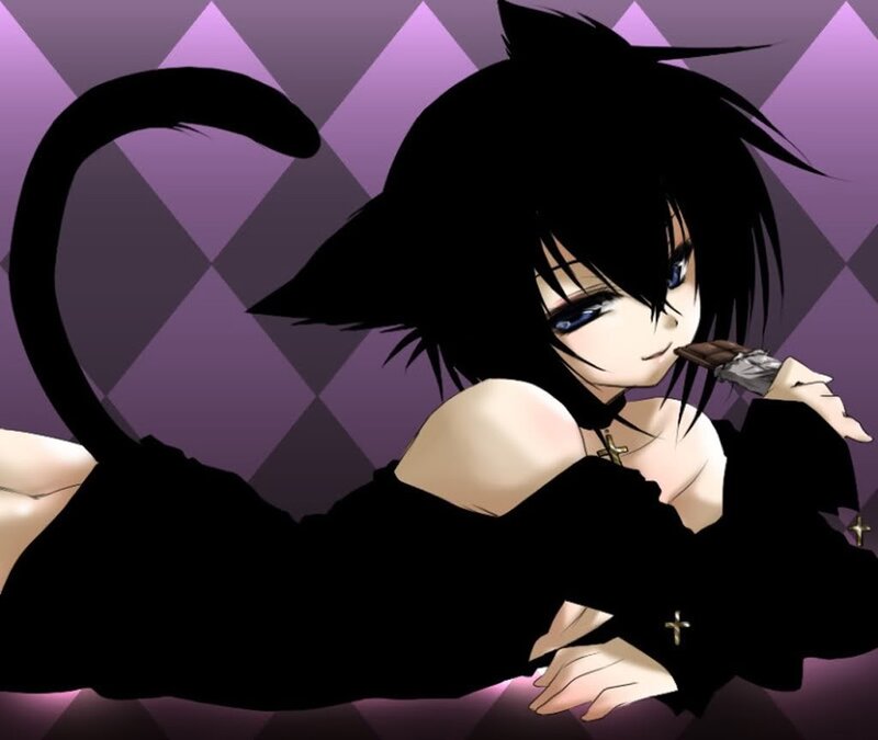 anime cat girl with chocolate