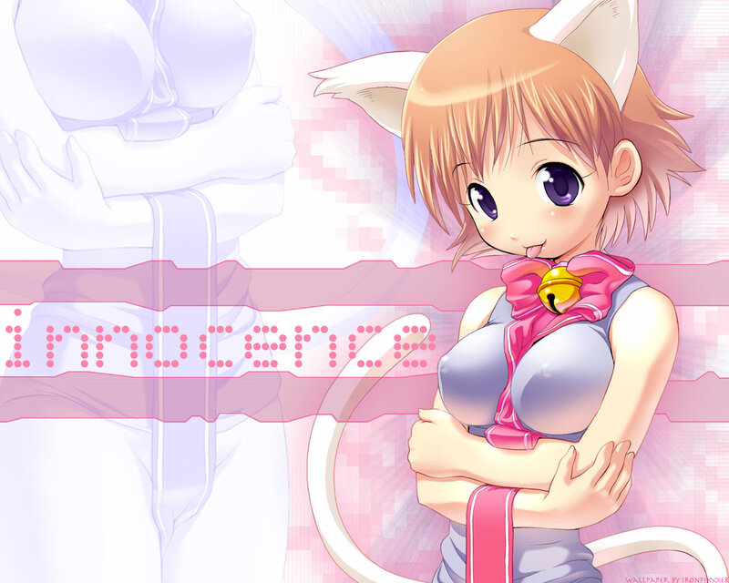 anime cat girl with innocence text