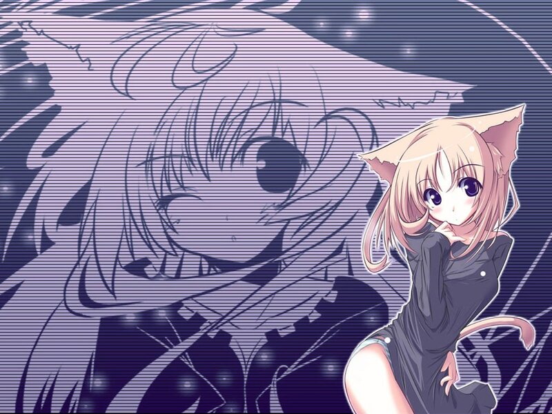 anime cat girl with sketch background