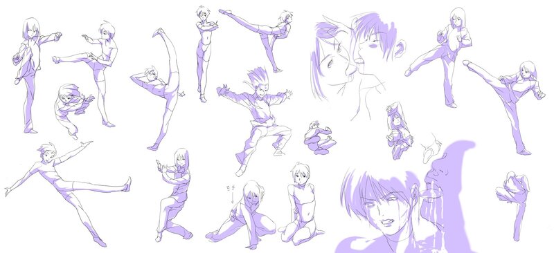 anime character action sketches