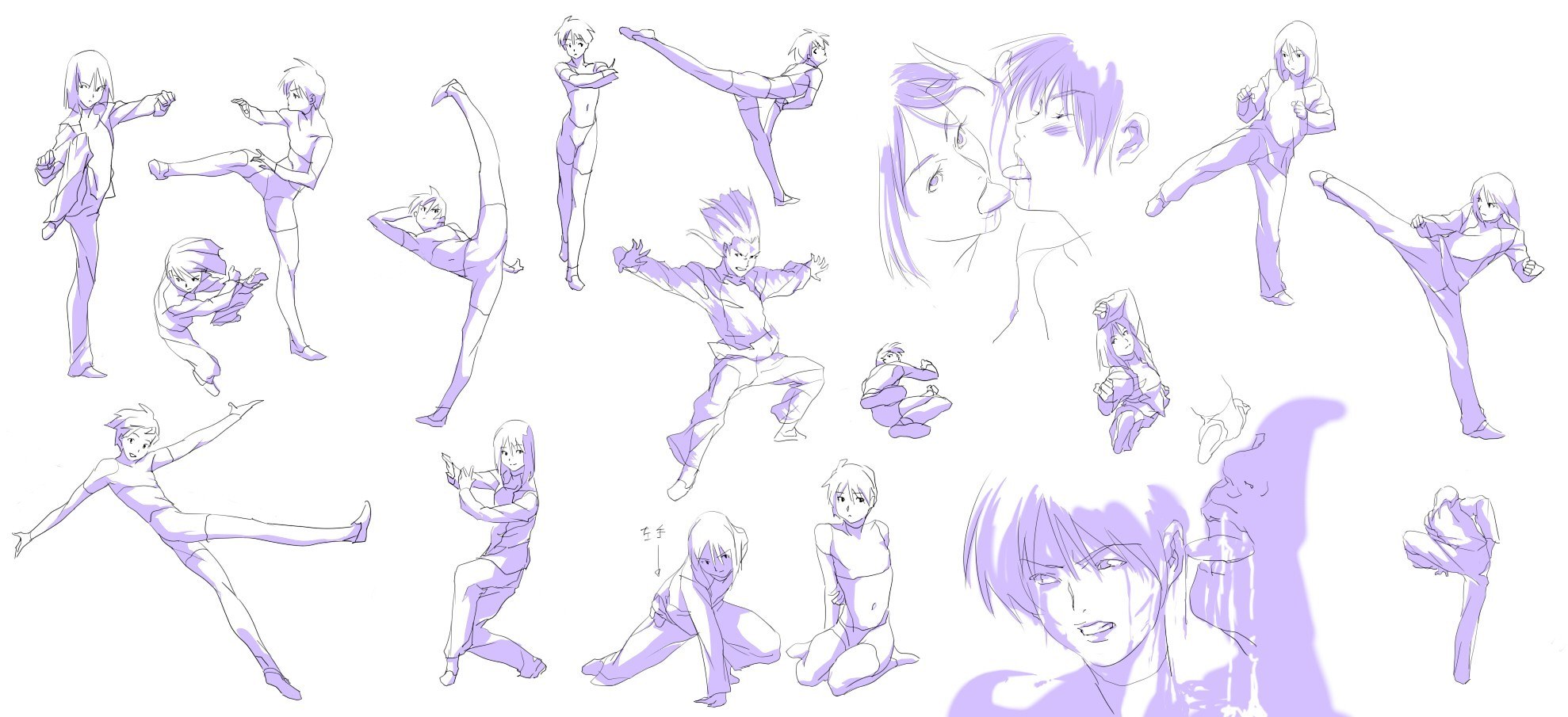 anime character action sketches