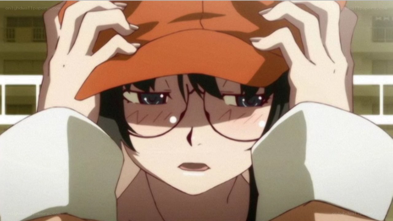 anime character adjusting hat