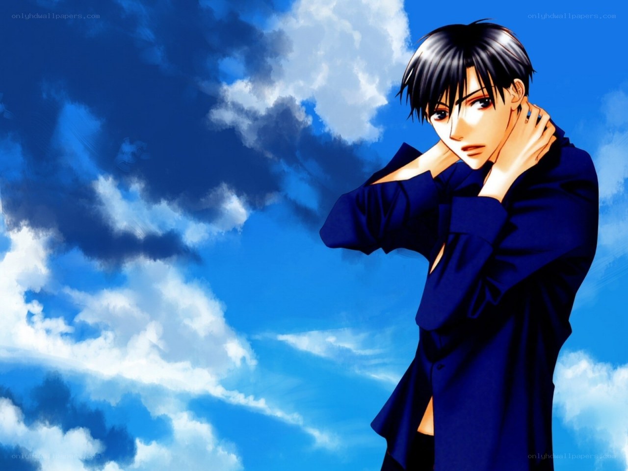 anime character against blue sky