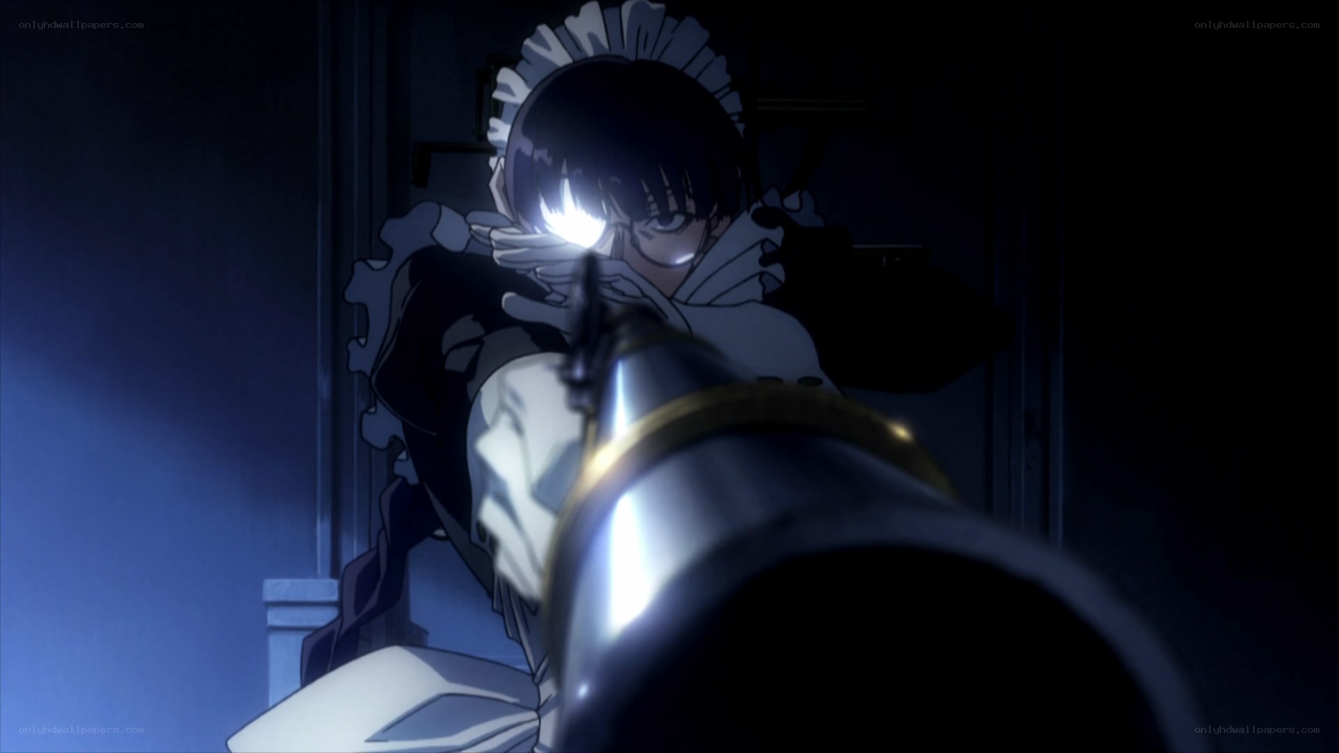 anime character aiming gun