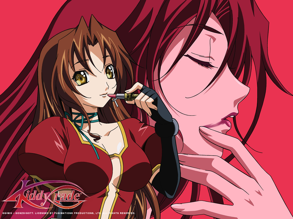 Anime character applying lipstick